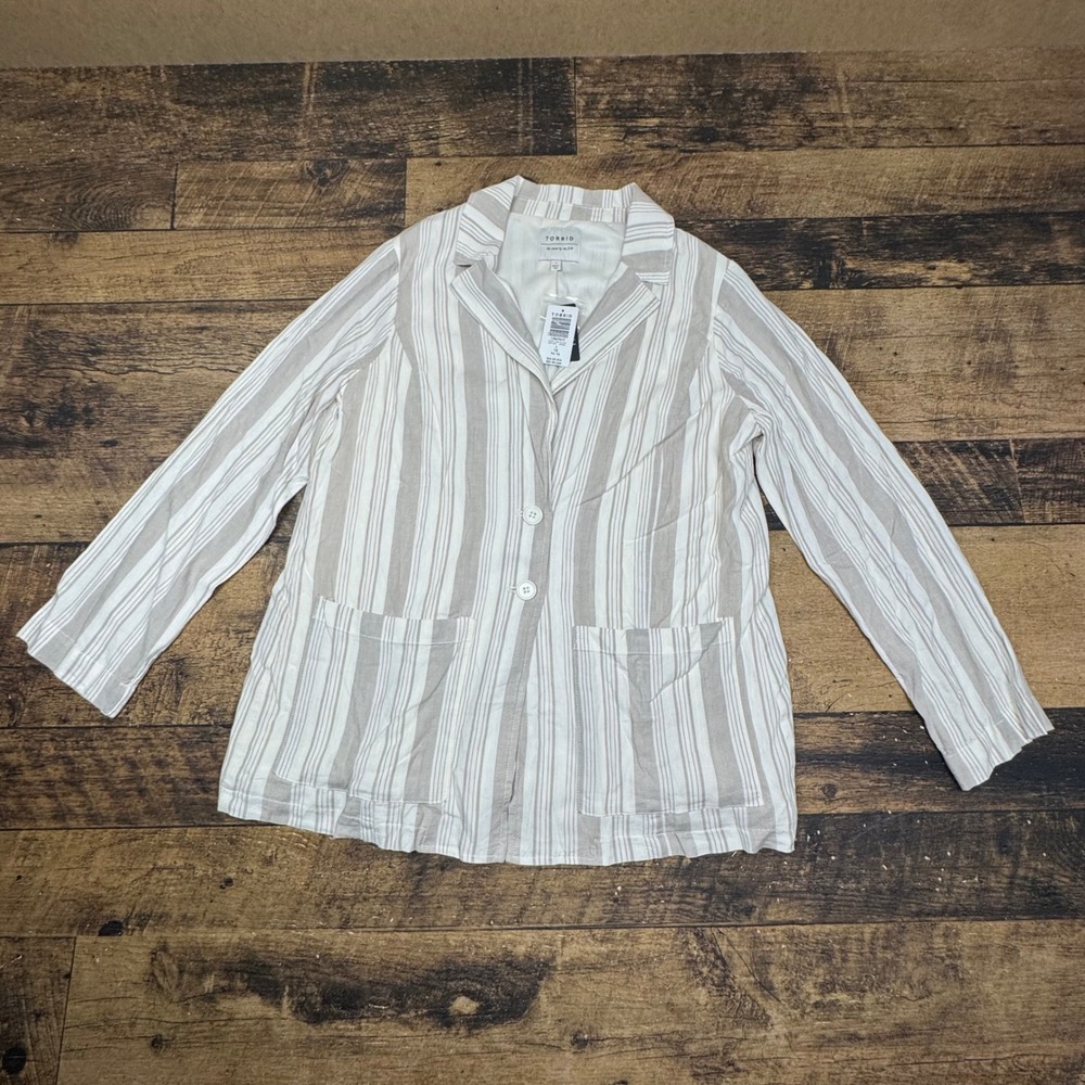 Torrid Stripe Linen Blend Blazer Lightweight Casual Jacket Size 1 1X 14-16‎